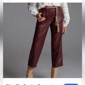 Anthropologie Pilcro The Breaker Faux Leather Cropped Burgundy Pleated Pant 31